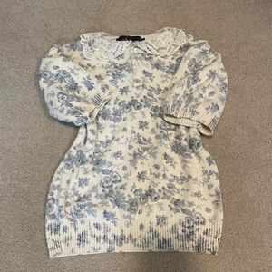 VINTAGE 70’s coquette Ralph Lauren woven floral sweater tee with lace collar